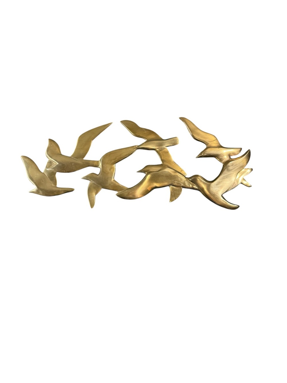Vintage Mid Century Modern Brass Seagulls in Flight Wall Hanging 24" x 9" - Picture 1 of 16